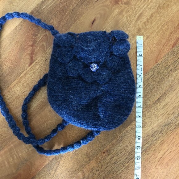 Small Handmade Navy Blue Crocheted Backpack Purse, One of a Kind